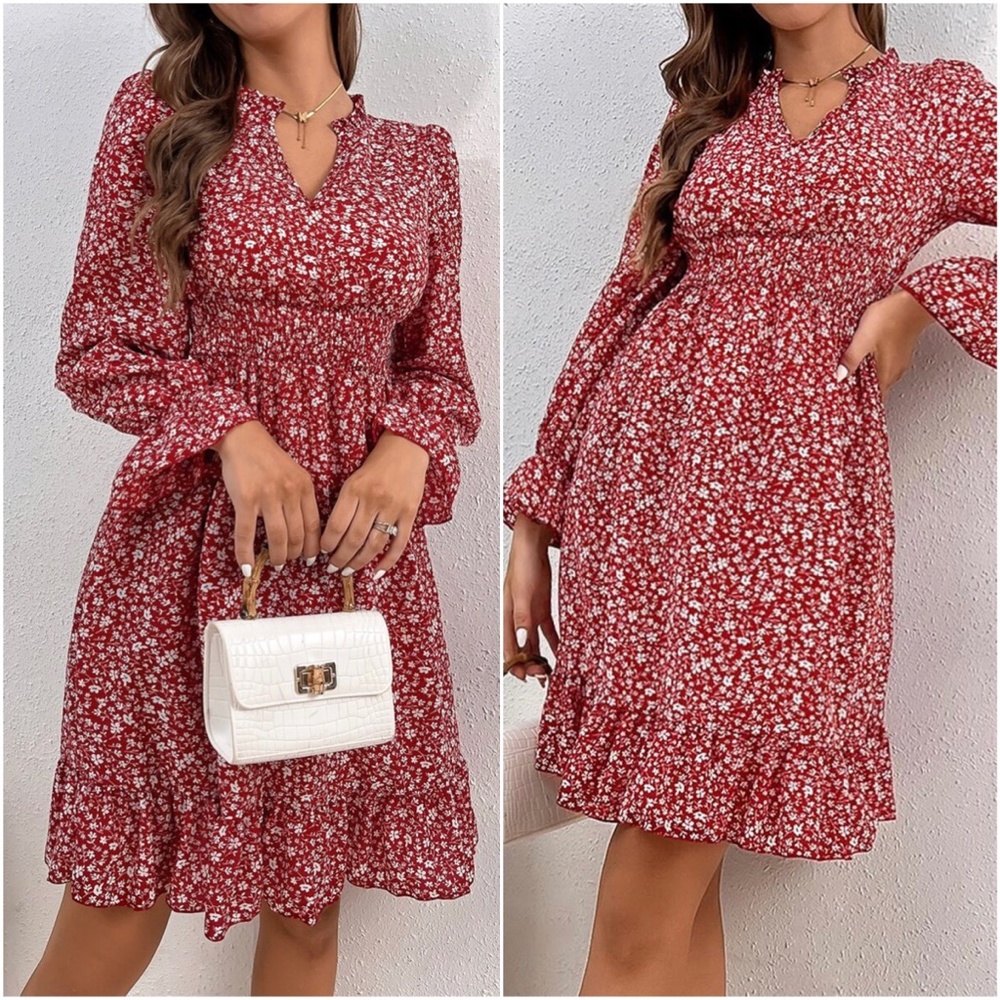 Boho Floral Print Ruffle sleeve Mini Dress Cottagecore - Picture 10 of 10